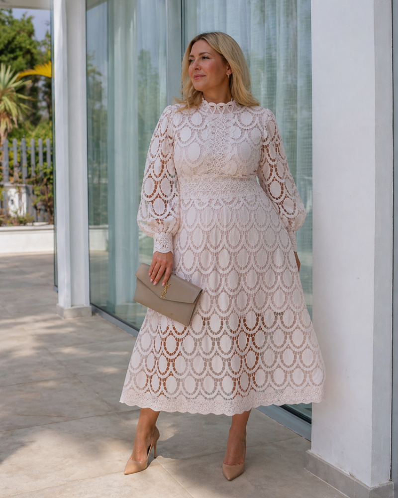Celestine Curvy Plus Size Women's Dress – Elegant Lace Long Sleeve Chic Evening Dress