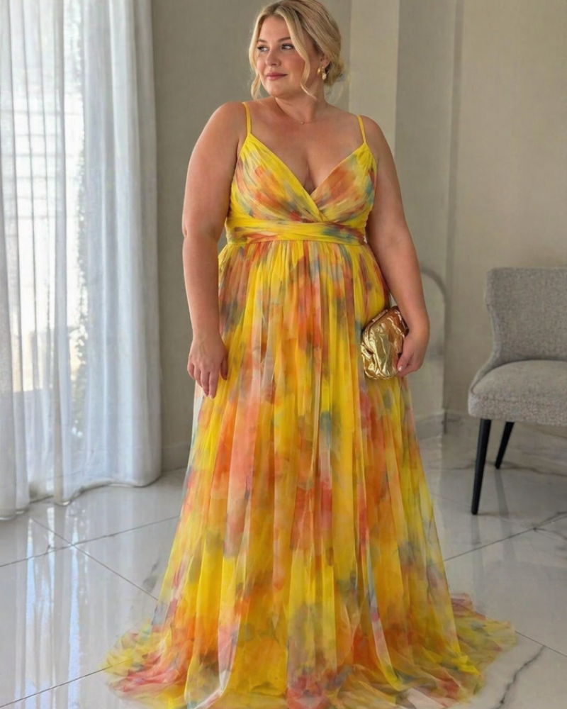 Bellarose Curvy Plus Size Women's Dress – Long Floral Summer Dress with Adjustable Flowing Fit