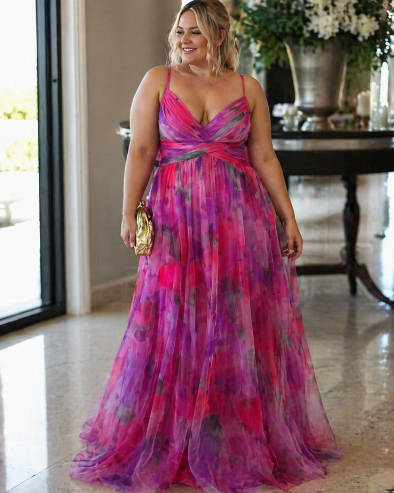 Bellarose Curvy Plus Size Women's Dress – Long Floral Summer Dress with Adjustable Flowing Fit
