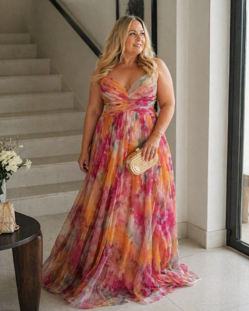 Bellarose Curvy Plus Size Women's Dress – Long Floral Summer Dress with Adjustable Flowing Fit