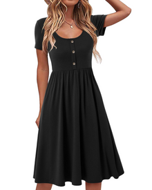 Maloi Women's Dress – Round Neck, A-Line Midi Cut & Elastic Waist with Pockets Summer