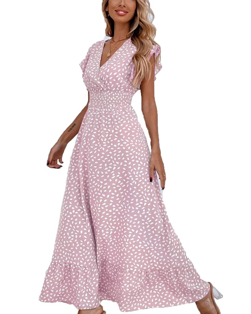 Gina Women's Maxi Dress – V-Neck Floral, Petal Sleeves & Elastic Waist, Lightweight Summer
