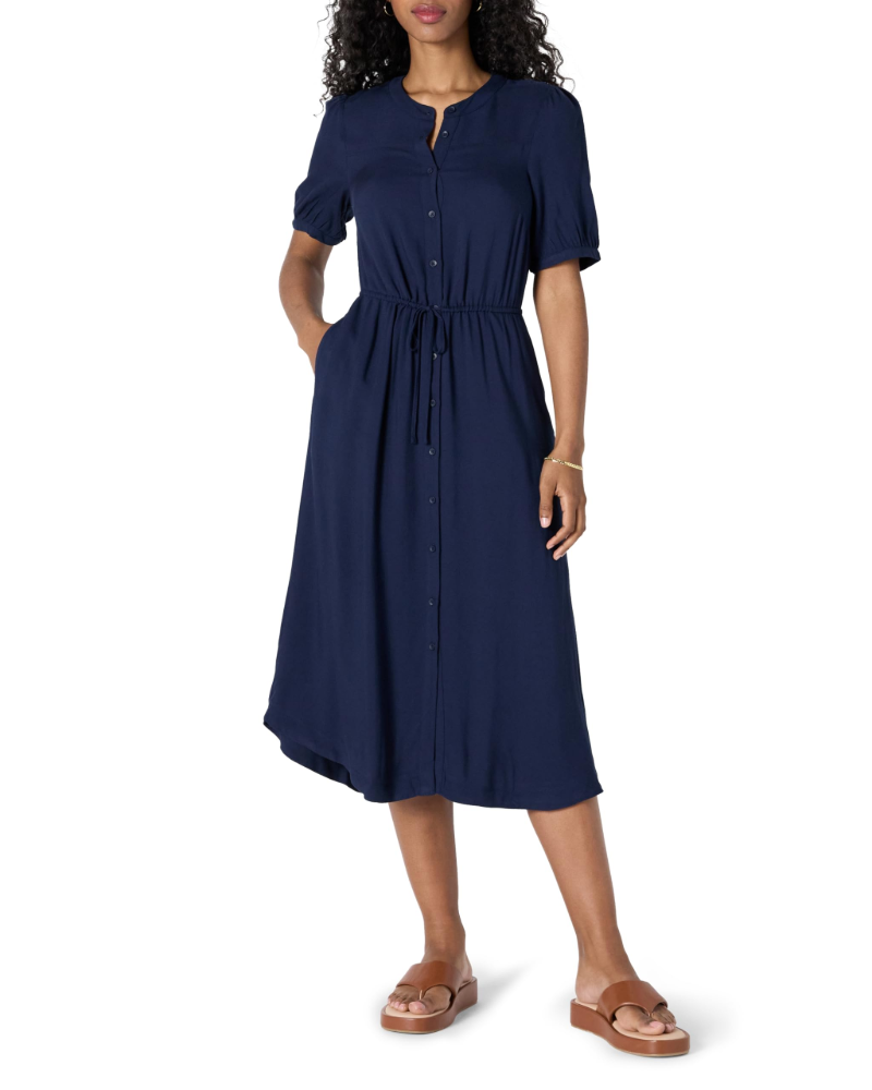 Krishna Women's Robe – Fitted A-Line Cut, Short Sleeves & Flared Midi Skirt with Pockets