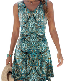 Yolanda Women's Dress – V-Neck Sleeveless, A-Line Cut & Floral Print Knee-Length Summer