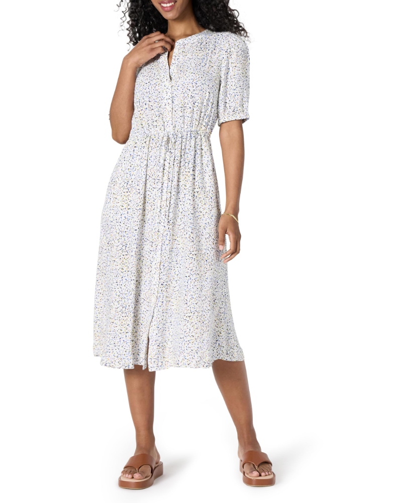 Krishna Women's Robe – Fitted A-Line Cut, Short Sleeves & Flared Midi Skirt with Pockets