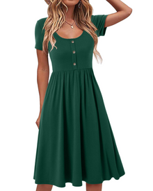 Maloi Women's Dress – Round Neck, A-Line Midi Cut & Elastic Waist with Pockets Summer