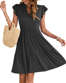 Eula Women's Dress – V-Neck, Ruffled Sleeves & Elastic Waist with Mini Pockets Summer