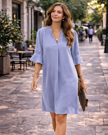 Bibiana Women's Dress – V-Neck Short Sleeves, Straight Cut Mini, Lightweight Solid Summer
