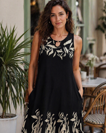 Mia Women's Dress – Sleeveless Mini Dress with Keyhole Neckline, Flowing Fabric, and Pockets, Casual Summer