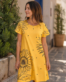 Sera Women's Dress – Elegant Summer Bohemian Maxi Dress with Round Neck, Ruffles, and A-Line Cut