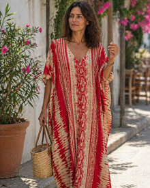 Ninna Women's Kaftan Robe – Long Bohemian Kimono Floral Print Summer Beach Cover-Up