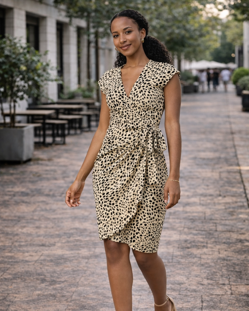Juna Women's Dress – Wrap Dress with V-Neck, Short Sleeves & Elegant Fitted Cut