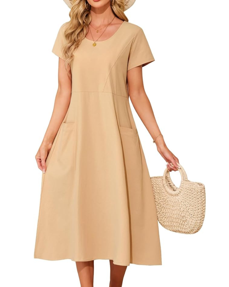 Seren Women's Robe – Cotton, Round Neck & Loose Fit with Pockets Knee-Length Summer