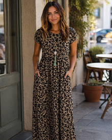 Fenna Maxi Dress for Women – Casual Long Dress with Short Sleeves, Pockets, and Elastic Waist