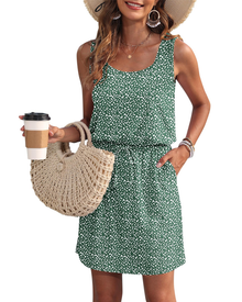 Fiorielle Women's Dress – Sleeveless Round Neck, Adjustable Waist & Pockets, Flowing Summer Fit