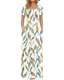 Fenna Maxi Dress for Women – Casual Long Dress with Short Sleeves, Pockets, and Elastic Waist