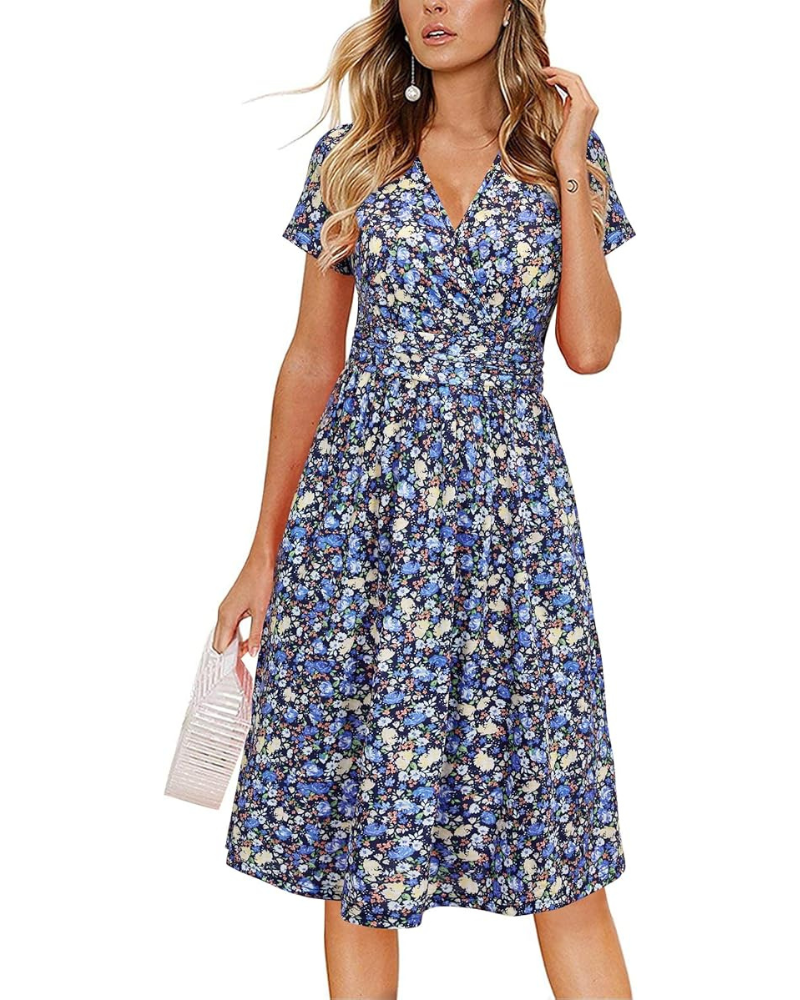 Women's Raincoat – V-Neck Floral, A-Line Cut & Pockets Knee-Length Elegant Summer