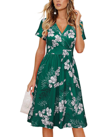Evania Women's Robe – V-Neck Wrap, A-Line Cut & Pockets, Elegant Knee-Length