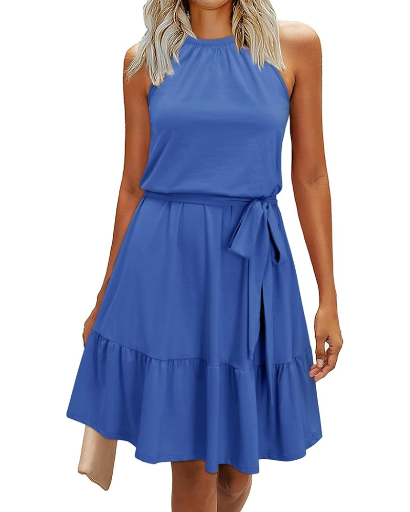 Bloom Women's Robe – Halter Neck, Floral Print & Pockets, A-Line Cut, Knee Length