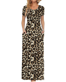 Fenna Maxi Dress for Women – Casual Long Dress with Short Sleeves, Pockets, and Elastic Waist