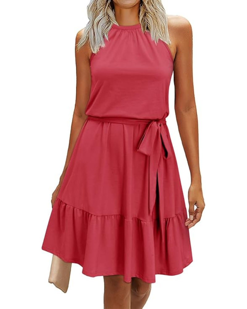 Bloom Women's Robe – Halter Neck, Floral Print & Pockets, A-Line Cut, Knee Length