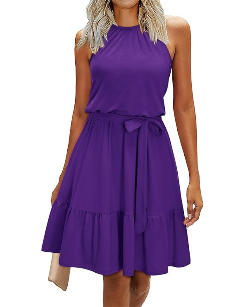 Bloom Women's Robe – Halter Neck, Floral Print & Pockets, A-Line Cut, Knee Length