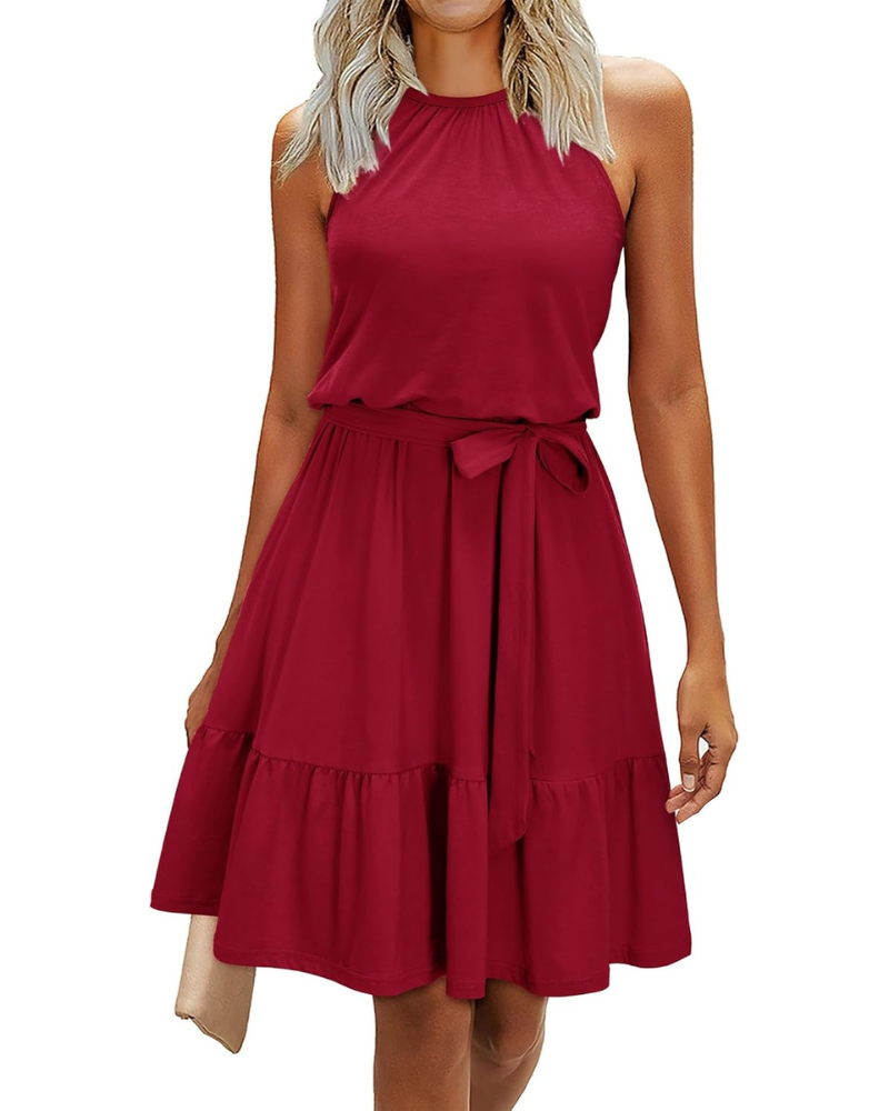 Bloom Women's Robe – Halter Neck, Floral Print & Pockets, A-Line Cut, Knee Length