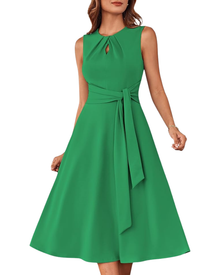 Indie Midi Dress for Women – A-Line Cut, Sleeveless & Belted with Elegant Pockets