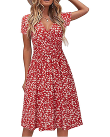 Genesis Women's Robe – Floral Print, Crossed V-Neck & Pockets Elegant A-Line Cut