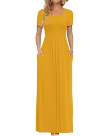 Fenna Maxi Dress for Women – Casual Long Dress with Short Sleeves, Pockets, and Elastic Waist