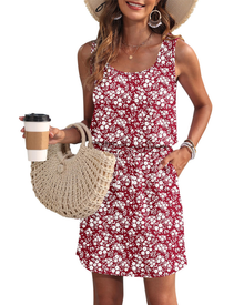 Fiorielle Women's Dress – Sleeveless Round Neck, Adjustable Waist & Pockets, Flowing Summer Fit