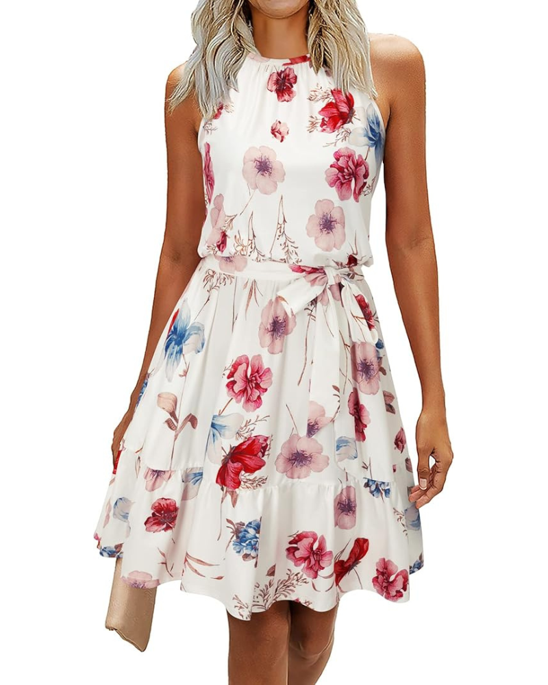 Bloom Women's Robe – Halter Neck, Floral Print & Pockets, A-Line Cut, Knee Length