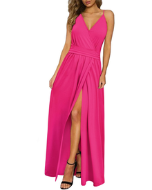 Kerensa Women's Maxi Robe – V-Neck, Open Back, Floral Print & Flowing Split Cut Summer Dress