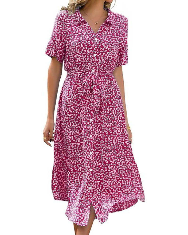 Eira Women's Robe – V-Neck Floral, Flowing Fit with Belt & Elegant Boho Summer Style
