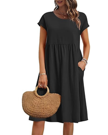 Elowen Women's Dress – V-Neck, High Waist & Pockets, Pleated Cut, Knee Length, Summer