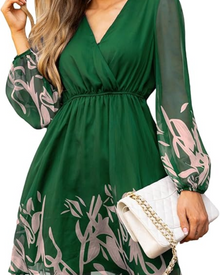 Zaya Women's Robe – Mini Wrap, V-Neck & Elegant Long Floral Print Sleeves