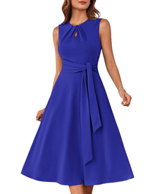 Indie Midi Dress for Women – A-Line Cut, Sleeveless & Belted with Elegant Pockets