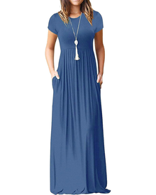 Fenna Maxi Dress for Women – Casual Long Dress with Short Sleeves, Pockets, and Elastic Waist