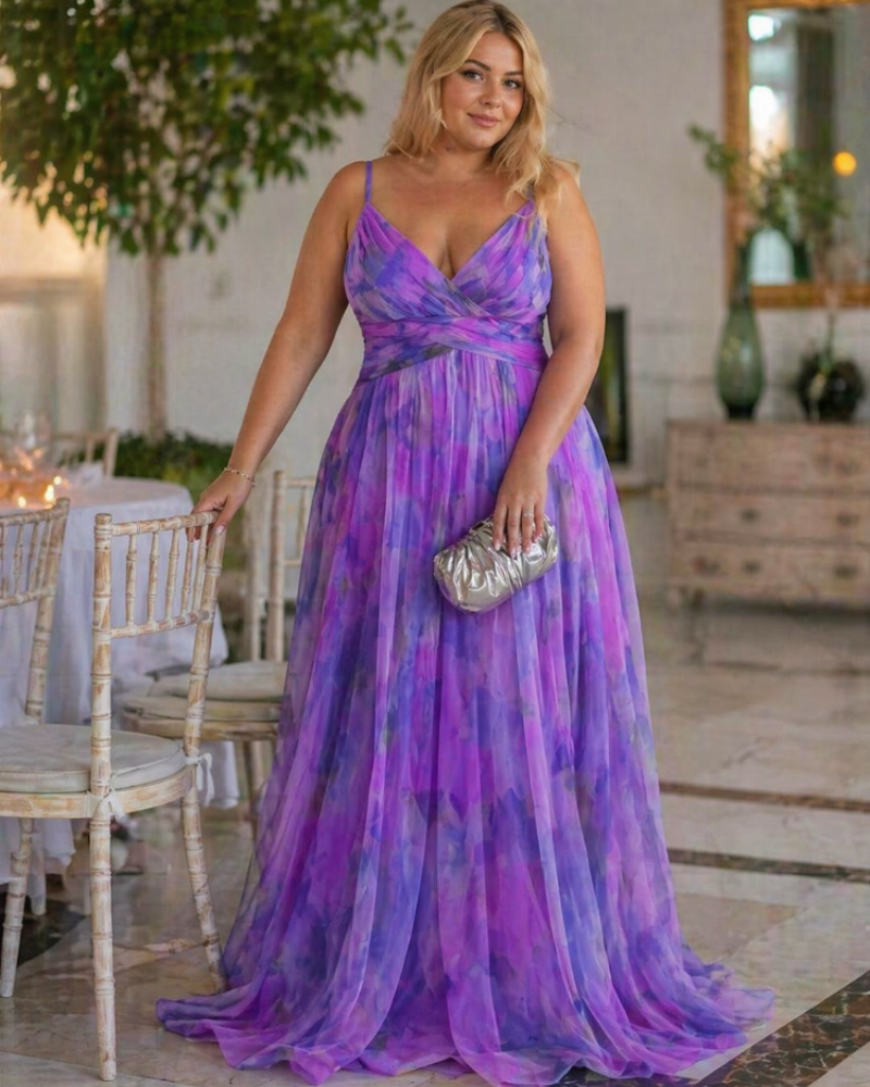 Bellarose Curvy Plus Size Women's Dress – Long Floral Summer Dress with Adjustable Flowing Fit