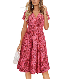 Women's Raincoat – V-Neck Floral, A-Line Cut & Pockets Knee-Length Elegant Summer