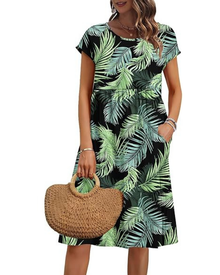 Elowen Women's Dress – V-Neck, High Waist & Pockets, Pleated Cut, Knee Length, Summer