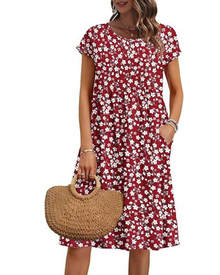 Elowen Women's Dress – V-Neck, High Waist & Pockets, Pleated Cut, Knee Length, Summer