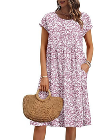 Elowen Women's Dress – V-Neck, High Waist & Pockets, Pleated Cut, Knee Length, Summer