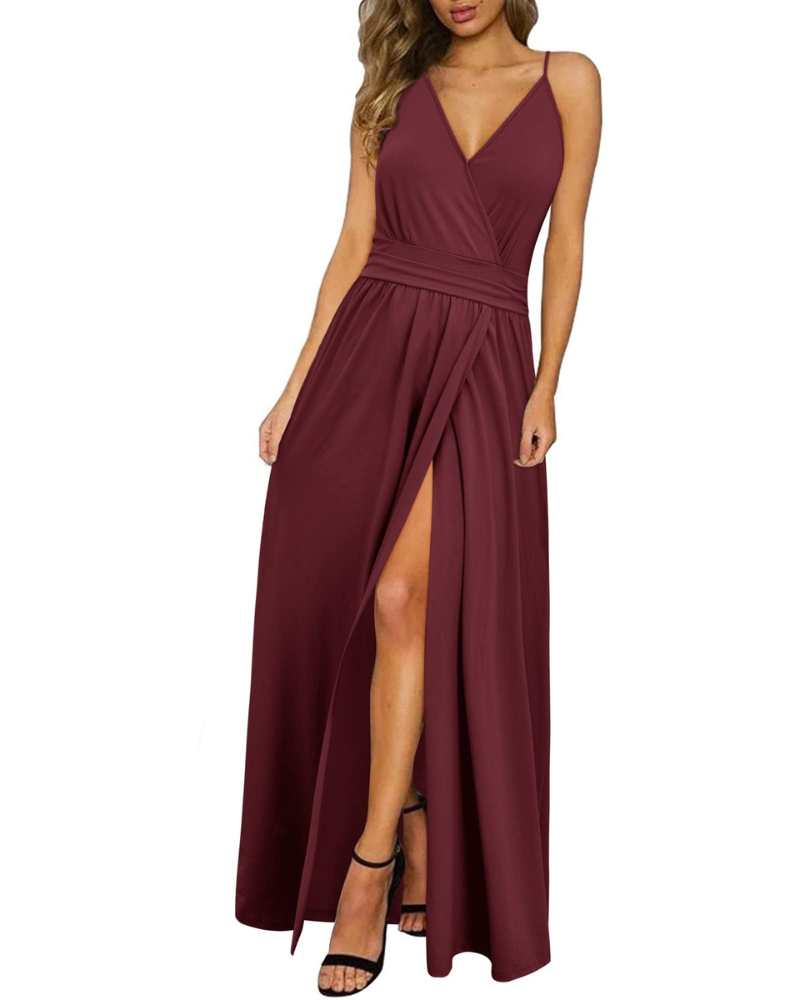 Kerensa Women's Maxi Robe – V-Neck, Open Back, Floral Print & Flowing Split Cut Summer Dress