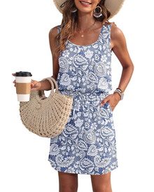 Fiorielle Women's Dress – Sleeveless Round Neck, Adjustable Waist & Pockets, Flowing Summer Fit