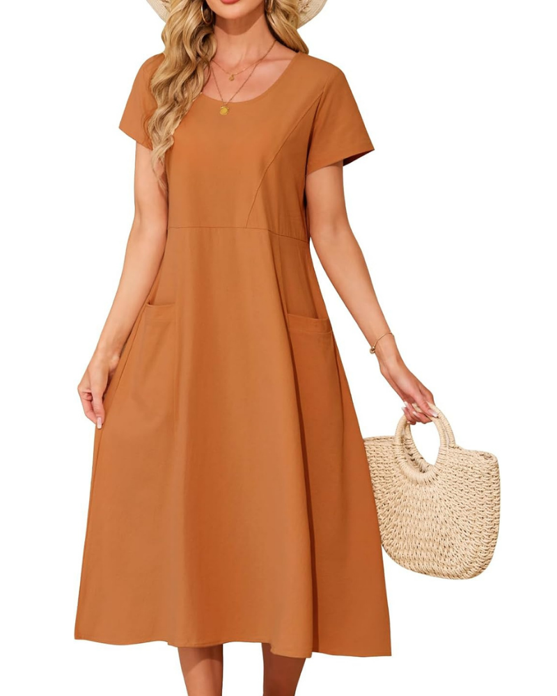 Seren Women's Robe – Cotton, Round Neck & Loose Fit with Pockets Knee-Length Summer