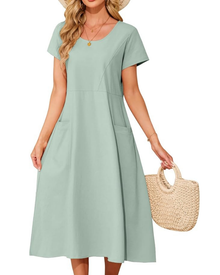 Seren Women's Robe – Cotton, Round Neck & Loose Fit with Pockets Knee-Length Summer