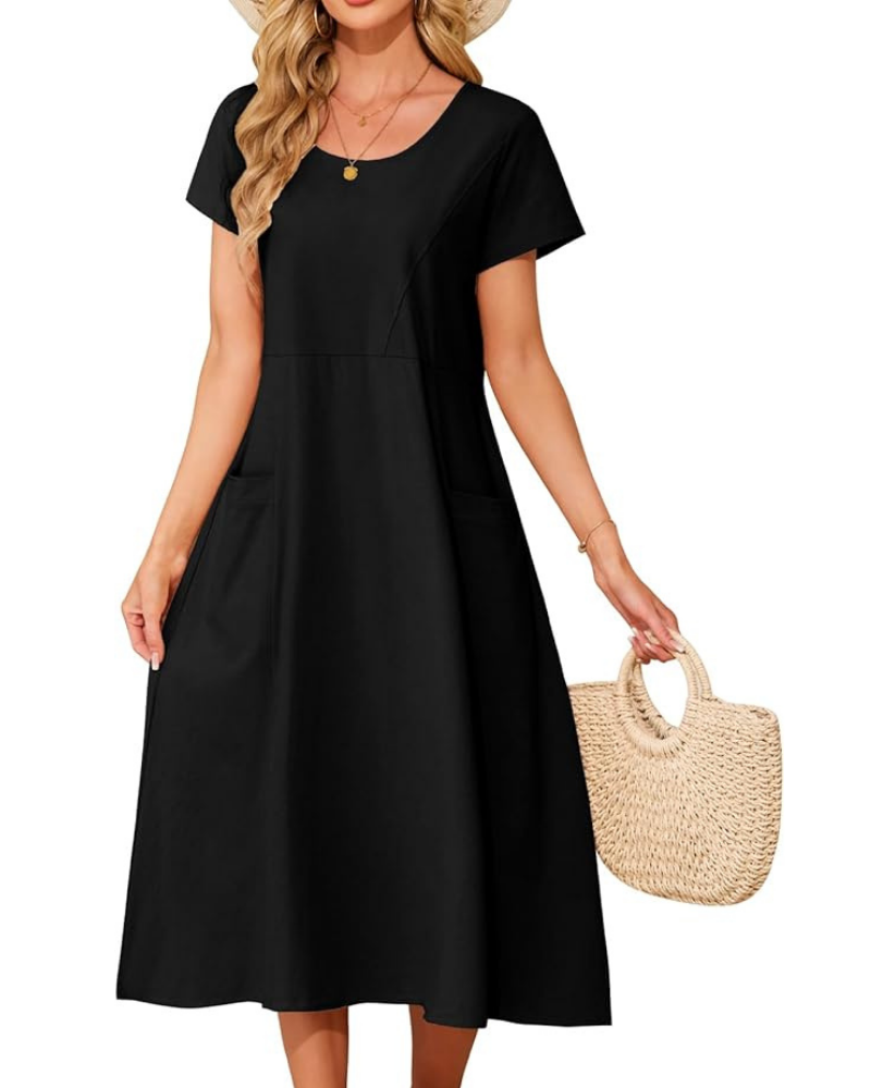 Seren Women's Robe – Cotton, Round Neck & Loose Fit with Pockets Knee-Length Summer