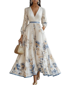 Gemma Long Women's Robe – V-Neck, Long Sleeves & Elegant Flowing Fit Spring