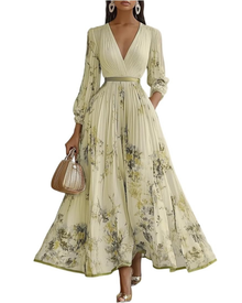 Gemma Long Women's Robe – V-Neck, Long Sleeves & Elegant Flowing Fit Spring